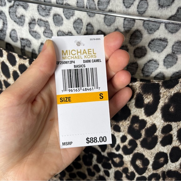 NWT Michael Michael Kors Leopard Animal Print Square Neck Long Sleeve Top Small - Picture 12 of 13